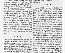 «Centenaire d’Oscar Wilde, poète anglais mort à Paris»