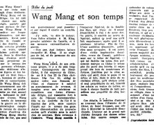 «Wang Mang et son temps»