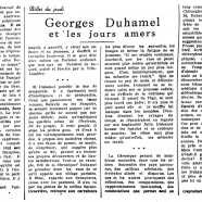 «Georges Duhamel et les jours amers»