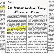 «Les fameux fondeurs Krupp d’Essen, en Prusse»