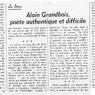 «Alain Grandbois, poète authentique et difficile»