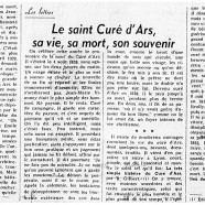 «Le saint Curé d’Ars, sa vie, sa mort, son souvenir»