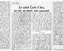 «Le saint Curé d’Ars, sa vie, sa mort, son souvenir»