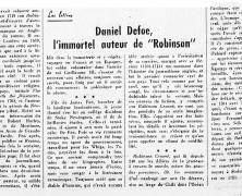 «Daniel Defoe, l’immortel auteur de « Robinson »»