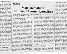 «Mort prématurée de Jean Chauvin, journaliste»