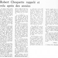 «Robert Choquette rappelé et relu après des années»
