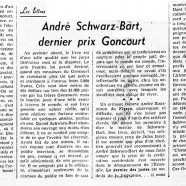 «André Schwarz-Bart, dernier prix Goncourt»