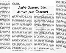 «André Schwarz-Bart, dernier prix Goncourt»