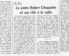 «Le poète Robert Choquette et son rôle à la radio»