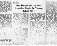 «Trois hommes qui s’en vont : le cardinal Grente, La Varende, Robert Kemp»