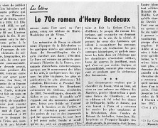 «Le 70e roman d’Henry Bordeaux»