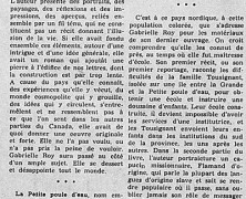 «Le nouvel ouvrage de Gabrielle Roy»