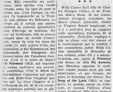 «Il y a déjà dix ans que Willa Cather n’est plus»