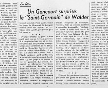 «Un Goncourt-surprise : le « Saint-Germain » de Walder«