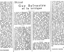 «Guy Sylvestre et la critique»