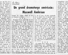 «Un grand dramaturge américain : Maxwell Anderson»