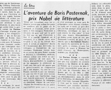 «L’aventure de Boris Pasternak, prix Nobel de littérature»