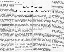 «Jules Romains et la comédie des moeurs»