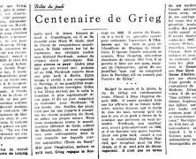 «Centenaire de Grieg»