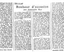 «Bonheur d’occasion de Gabrielle Roy»