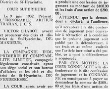 «Jugement dans les causes Chabot vs « Le Courrier » et Harry Bernard»