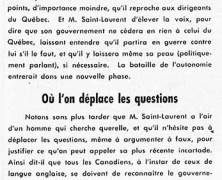 «M. Louis Saint-Laurent attaque de nouveau; Où l’on déplace les questions»