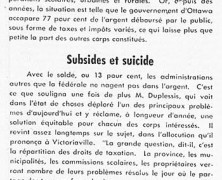 «Le problème de l’heure; Subsides et suicide»