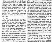 «Pas de fédéralisme vrai sans Québec, a dit Me Johnson»