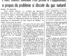 «L’honorable Daniel Johnson s’en prend à l’Opposition, à propos du problème si discuté du gaz naturel»