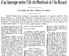 «L’honorable Daniel Johnson annonce la construction d’un barrage entre l’île de Montréal et l’île Bizard»