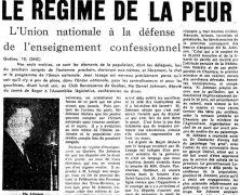 «Me Johnson dénonce le régime de la peur. L’Union nationale à la défense de l’enseignement confessionnel»